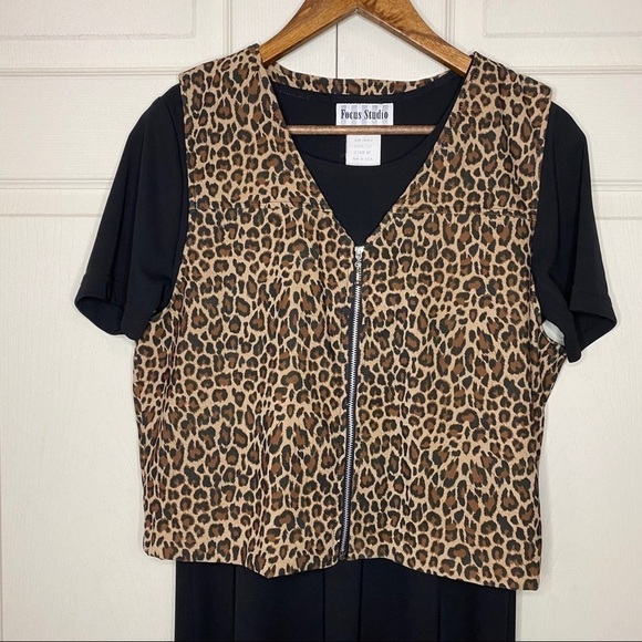 Vintage 90s Y2K Leopard Vest Black Midi Dress Set - Picture 3 of 8